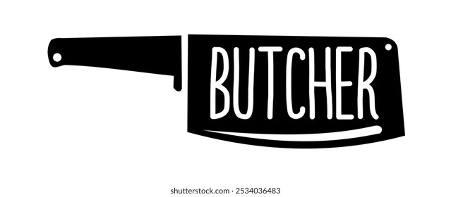 Butcher shop logo knife emblem. Meat shop typography icon. Butchery store vector design element. Vector illustration with meat knife. Butcher logo template. Fresh meat shop. Vintage kitchen logo.