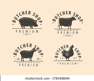 Butcher shop logo or label. Farm natural meat, food concept