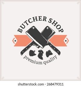 Butcher Shop Logo, Meat Label Template