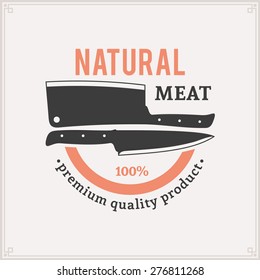 Butcher Shop Logo, Meat Label Template with Knives