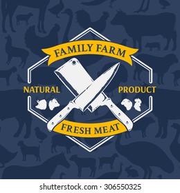 Butcher Shop Logo On Farm Animal Seamless Pattern