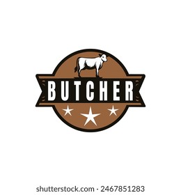 Butcher shop logo vector badge illustration