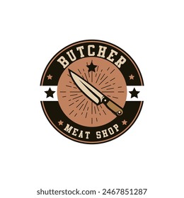 Butcher shop logo vector badge illustration