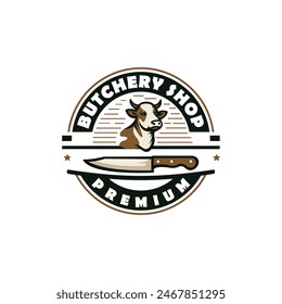 Butcher shop logo vector badge illustration