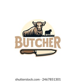 Butcher shop logo vector badge illustration