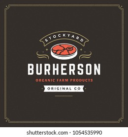 Butcher shop logo vector illustration. Meat steak silhouette, good for farm or restaurant badge. Vintage typography emblem design.