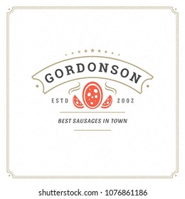 Butcher shop logo vector illustration. Sausages silhouette, good for farm or restaurant badge. Vintage typography emblem design.