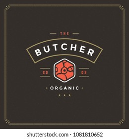Butcher shop logo vector illustration. Meat steak silhouette, good for farm or restaurant badge. Vintage typography emblem design.