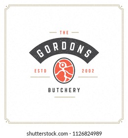 Butcher shop logo vector illustration. Meat steak silhouette, good for farm or restaurant badge. Vintage typography emblem design.