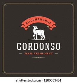 Butcher shop logo vector illustration. Lamb silhouette, good for farm or restaurant badge. Vintage typography emblem design.