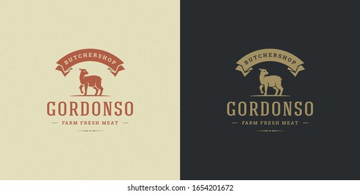 Butcher shop logo vector illustration lamb silhouette good for farm or restaurant badge. Vintage typography emblem design.