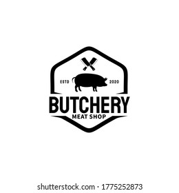  Butcher Shop Logo Vector Illustration Pig Meat Stock Vector 