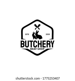  Butcher Shop Logo Vector Illustration Rabbit Meat Stock Vector 