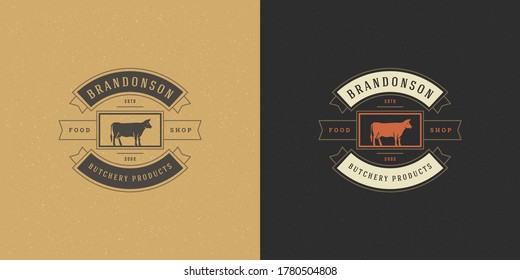 Butcher shop logo vector illustration head silhouette good for farm or restaurant badge. Vintage typography emblem design.