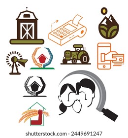 Los logotipos de la carnicería establecen la Ilustración vectorial buena para las insignias de la granja o del restaurante con los animales y las siluetas de la carne. 