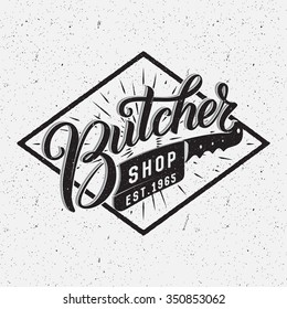 Butcher shop logotype. Retro typographic design. Brush Pen hand lettering.