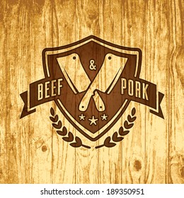 butcher shop meat retro styled mark of butcher meat shop cracked on wood butcher shop meat cow animal classic product ranch cutlery swine natural deadly flaming aliment pork wood market fresh tool mar