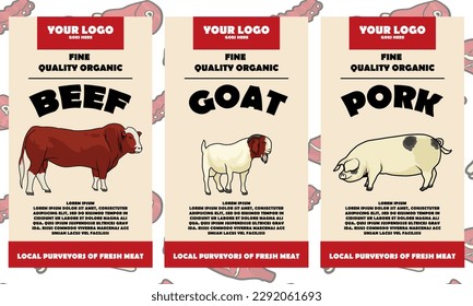 Butcher Shop Packanging Label Fresh Stock Vector