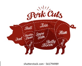 Butcher Shop Pork Cuts Vector Illustration Stock Vector Royalty Free