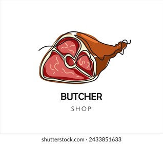 Butcher shop. Pork knuckle one line continuous drawing. Continuous one line illustration. Vector minimalist linear illustration