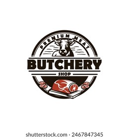 Butcher shop retro labels, badges, emblems, logo. Steak House, Meat shop, butchery. Meat business logo templates. Vector illustration