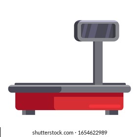 Butcher shop or supermarket electronic scales isolated on white background. Digital device for measurement and weighing meat product and sausages. Small retail business equipment. Vector illustration