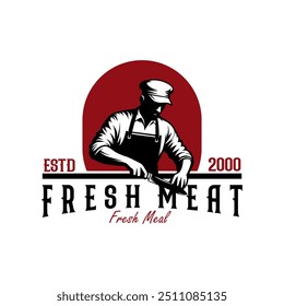 butcher shop template. beef and meat cleaver knife vector design, minimalism, stamp, badge, symbol, icon, for fresh meat shop logo