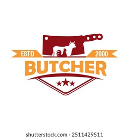 Metzgerei Vorlage. Rind und Fleisch clever Messer Vektor Design, Minimalismus, Stempel, Abzeichen, Symbol, Symbol, für frisches Fleisch Shop-Logo