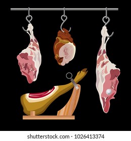 Butcher shop. Vector illustration isolated on the black background