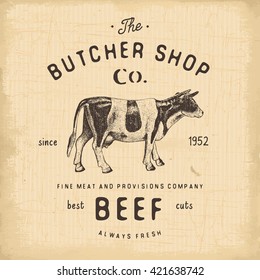 Butcher Shop vintage emblem beef meat products, butchery Logo template retro style. Vintage Design for Logotype, Label, Badge and brand design. vector illustration.