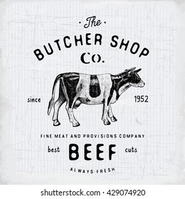 Butcher Shop vintage emblem beef meat products, butchery Logo template retro style. Vintage Design for Logotype, Label, Badge and brand design. vector illustration.