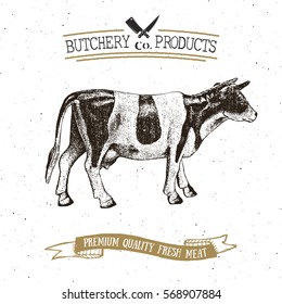 Butcher Shop vintage emblem beef meat products, butchery Logo template retro style. Vintage Design for Logotype, Label, Badge and brand design. vector illustration.