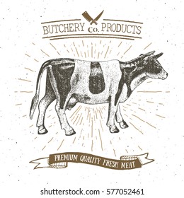 Butcher Shop vintage emblem beef meat products, butchery Logo template retro style. Vintage Design for Logotype, Label, Badge and brand design. vector illustration.