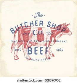 Butcher Shop vintage emblem beef meat products, butchery Logo template retro style. Vintage Design for Logotype, Label, Badge and brand design. vector illustration.