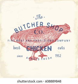 Butcher Shop vintage emblem, chicken meat products, butchery Logo template retro style. Vintage Design for Logotype, Label, Badge and brand design. vector illustration
