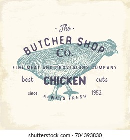 Butcher Shop vintage emblem, chicken meat products, butchery Logo template retro style. Vintage Design for Logotype, Label, Badge and brand design. vector illustration