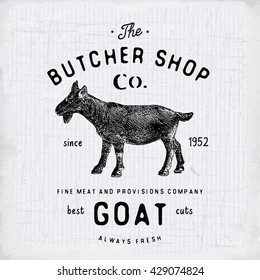 Butcher Shop vintage emblem goat meat products, butchery Logo template retro style. Vintage Design for Logotype, Label, Badge and brand design. vector illustration.