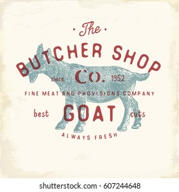Butcher Shop vintage emblem goat meat products, butchery Logo template retro style. Vintage Design for Logotype, Label, Badge and brand design. vector illustration.