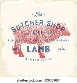 Butcher Shop Vintage Emblem Lamb Meat Stock Illustration 1034091814 ...