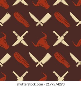 Butcher shop's seamless repeat pattern background. Vector illustration