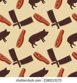 Butcher shop's seamless repeat pattern background. Vector illustration