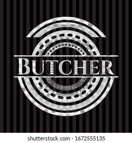 Butcher silver emblem or badge. Vector Illustration. Mosaic.