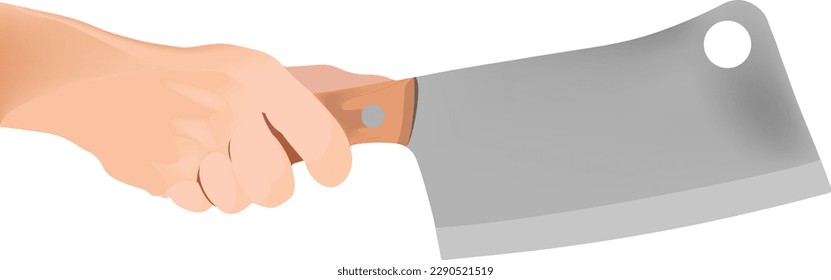 butcher with steel cleaver cutting bones-