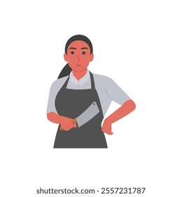Butcher, Women Career Flat Vector Illustration