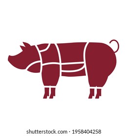 butchering a pig at a slaughterhouse. icon in flat style. vector illustration isolated on white background