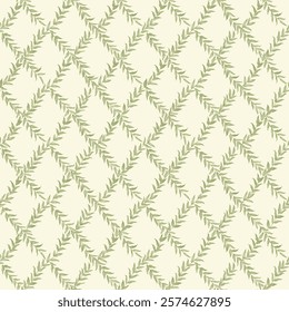 Butcher's broom twigs in a Trellis pattern. Vector vintage illustration. Green