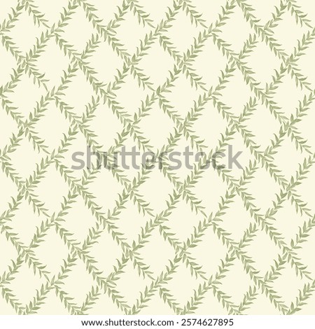 Butcher's broom twigs in a Trellis pattern. Vector vintage illustration. Green