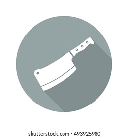 Butcher's knife flat design long shadow icon. Meat cleaver. Vector silhouette symbol