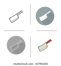 Butcher's knife icon. Flat design, linear and color styles. Cleaver. Chopper. Isolated vector illustrations