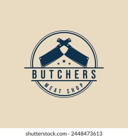 butchers knife vintage logo with emblem vector illustration design graphic template